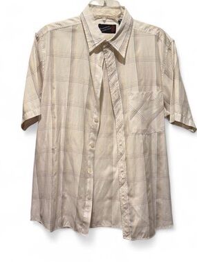 Short-Sleeve Plaid Button-Down Shirt in Cream - Pineapple Connection